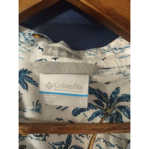 Columbia Men's Hawaiian Shirt Button Up Size L Short Sleeve Paradise Theme - Picture 2 of 6